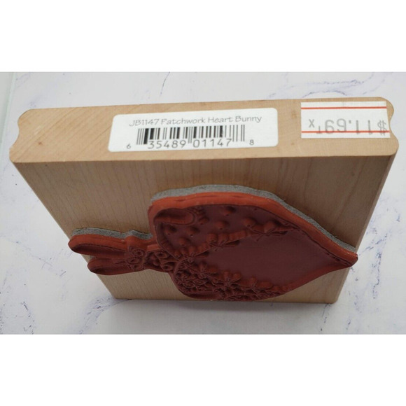 Annette Watkins Patchwork Bunny Heart Quilted Wood Mounted Rubber Stamp J1147 - Picture 5 of 7